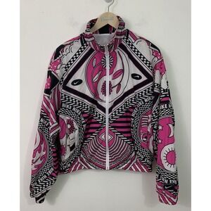 Nike Womens 2020 Graphic Print Windbreaker Jacket Pink Black White Full Zip Sz M